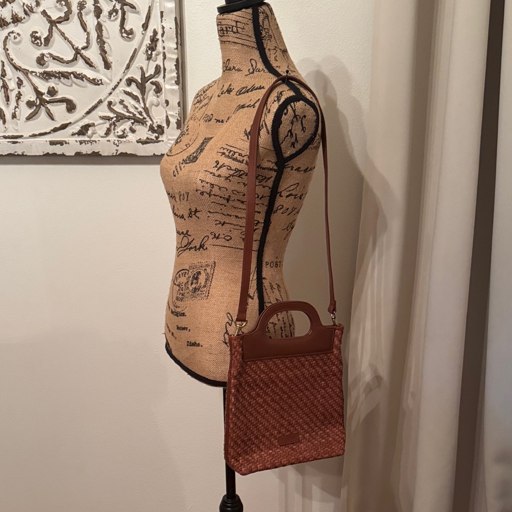 Cala Jade Brown Leather Woven Shoulder Handbag